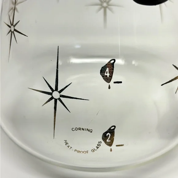 Vintage MCM Pyrex Corning 1960s Atomic Star Burst 4-6 Cup Coffee Pot Carafe - Picture 7 of 10
